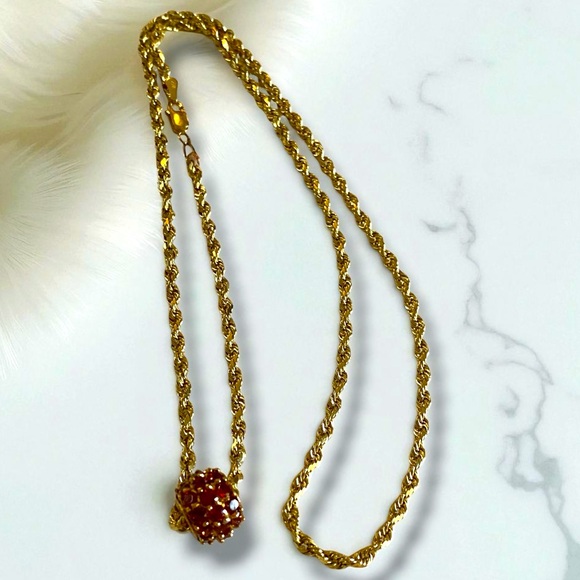 Vintage 14k Gold 4.5 CTW Garnet Ball Charm Pendant 24” Rope 3mm Chain Necklace! - Picture 16 of 16